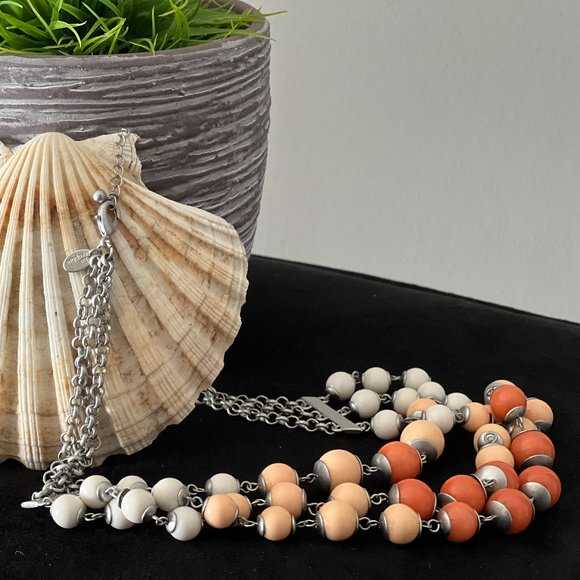 Lia Sophia Coral tones 3-strand necklace - Picture 2 of 3